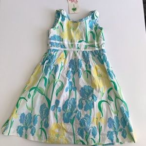 LILLY PULITZER Blooming Iris Dress Girls Sz 6 White Label Blue Green Floral